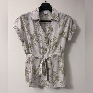 Tropical Print Button-Up Blouse